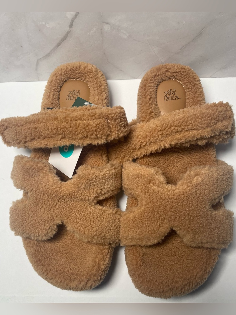 Hayley Faux Shearling Sandals Tan Fluffy Womens 8 Wild Fable Chypre Sandal